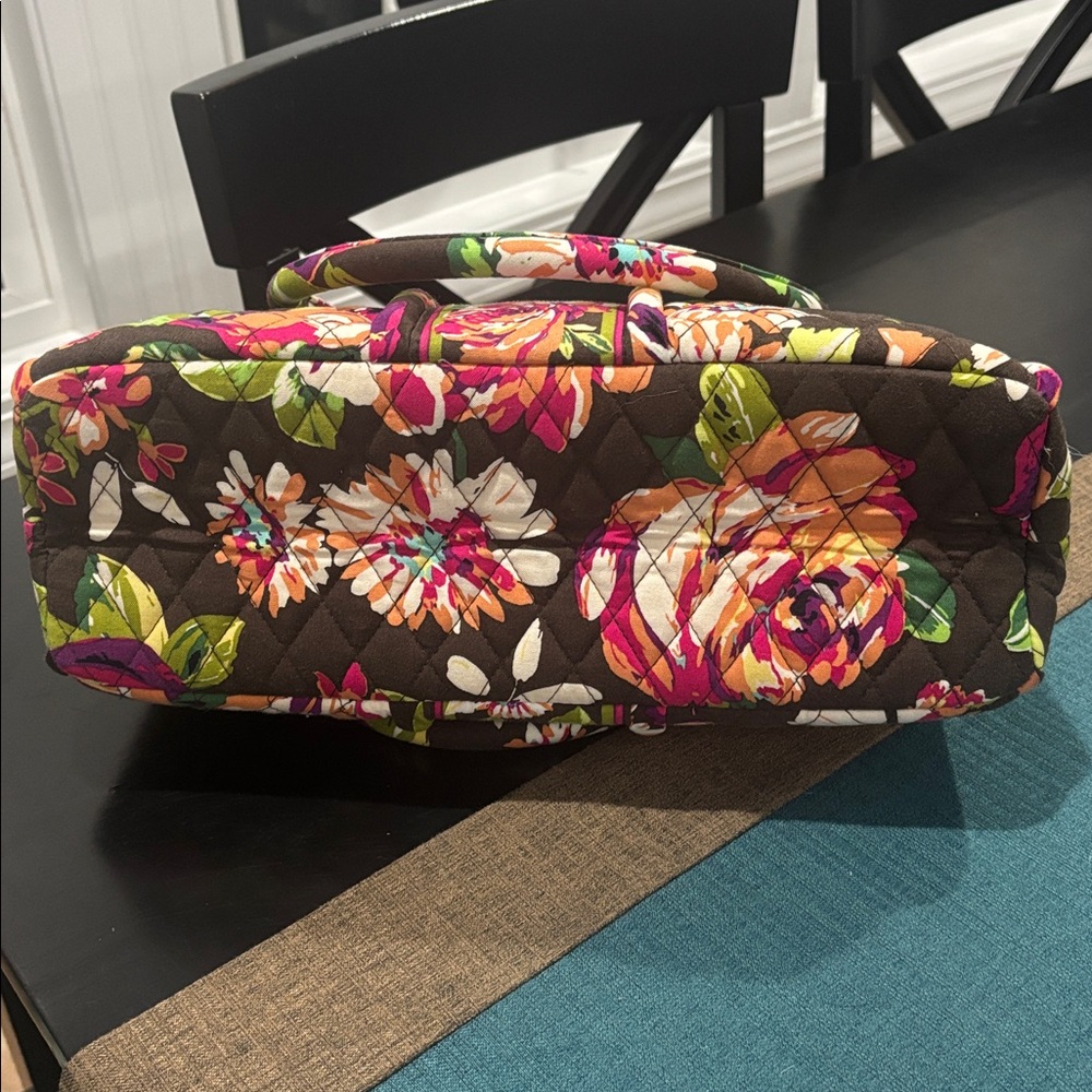 VERA BRADLEY Large Bowler Kisslock Satchel Mod Floral Pink Brown-Retired Pattern - Picture 12 of 14